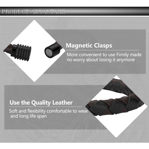 Hot stainless steel magnet buckle leather rope bracelet men custom leather bracelet