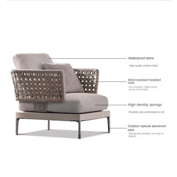 Aluminum Frame Braided Roap Rattan Outdoor Sofa And Table Set Leisure Patio Furniture