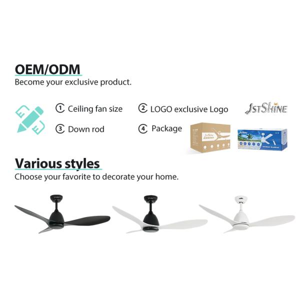 1stshine Ventilador de tecto de 48 polegadas sem luz Branco 3 lâminas ABS Controle remoto Sem luz