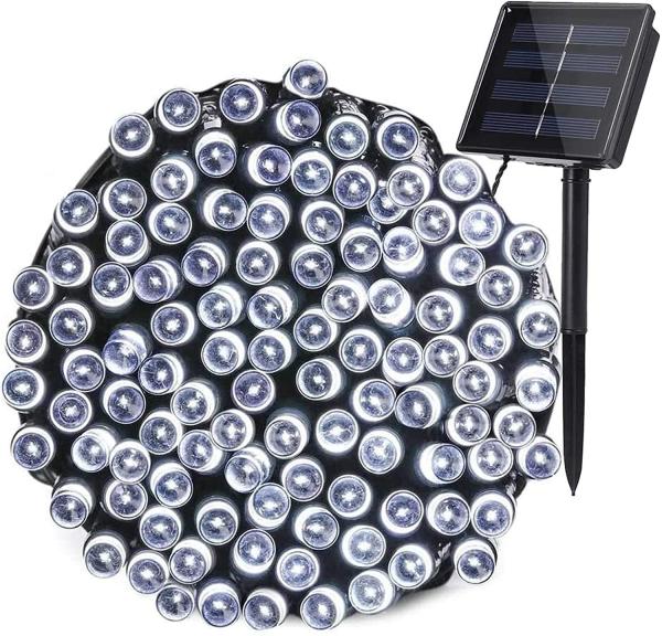 Outdoor 200 LED Solar Christmas String Lights Dark Green Christmas Tree Cable White