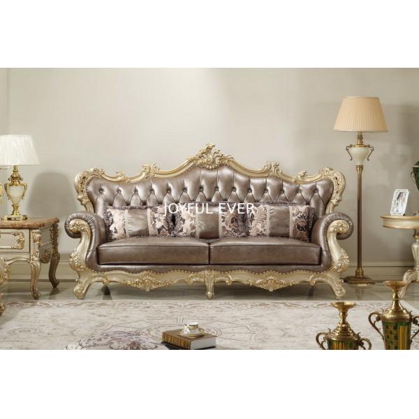 French style Luxury design of Living room Sofa sets 1+2+3 used Beech wood Carving and Import Italy Leather Furniture