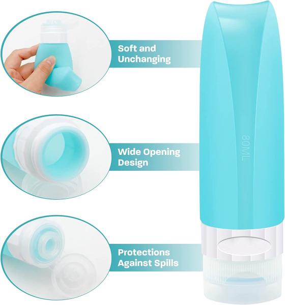 Food Grade Silicone Refillable Bottle Travel Set 80ml With Leak Proof Lid