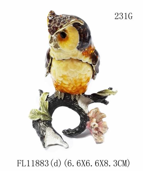 Owl enamel bird jeweled trinket box Metal Owl  Bird Trinket Box for gift