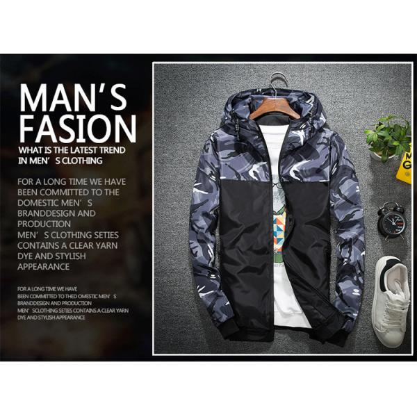 Loose Fit Men's Slim Coat with Camouflage Pattern and Raccoon Decoration