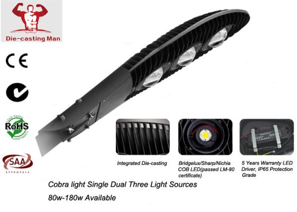 Fotocélula de alumínio impermeável exterior alta SPD do alojamento IP66 da luz de rua do poder superior da ESPIGA da cobra do lúmen 150w 180w opcional
