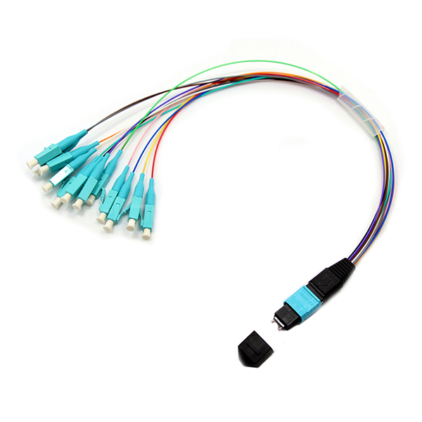 Male to LC/UPC Harness MPO Fanout Cable 12 Fibers OM3 50/125 10G Hytrel Jacket