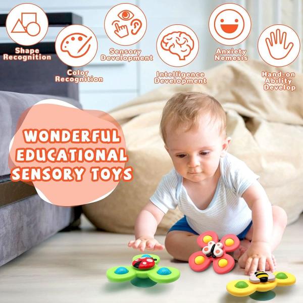 0-6 Year Olds Unisex Sensory Learning Toys 3 Pcs Suction Cup Spinner for Bath Time Fun