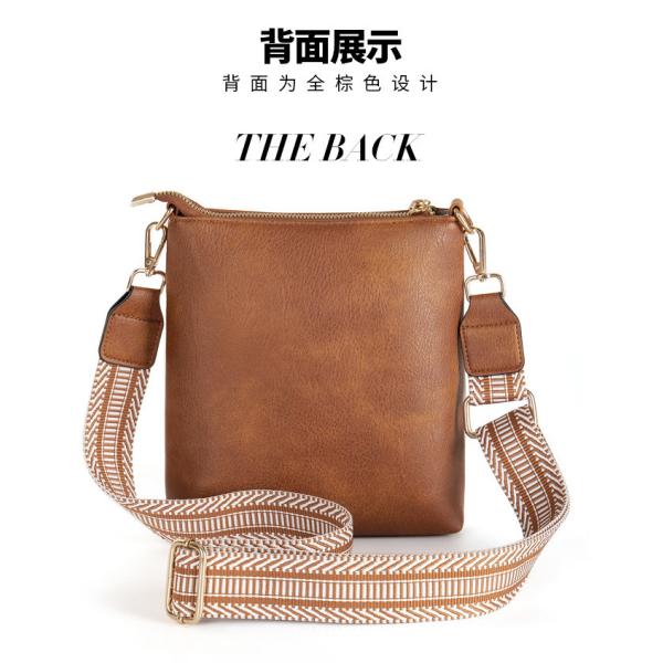 NEW DETACHABLE JACQUARD STRAP RETRO COLOR PU LEATHER CROSSBODY BAG CROSS-BORDER WOMEN'S BAG