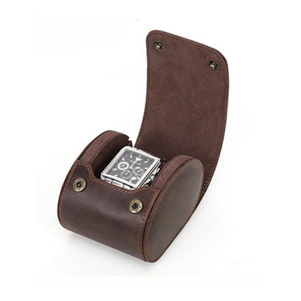 Vegan Real Leather Single Watch Winder Box Display Holder One Slot Watch Case Roll With Suede Interior