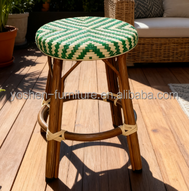 Wholesale Vintage French Country Bar Stools Rattan and Cane Back Bistro Counter Stools Chair