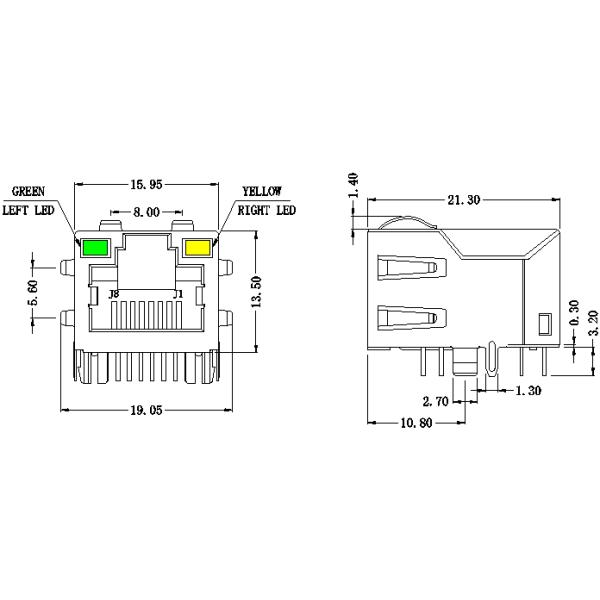 Интерфейс PHY с Rj45 Magnetics 5-6605782-1 защищаемый с 10/100 цепями