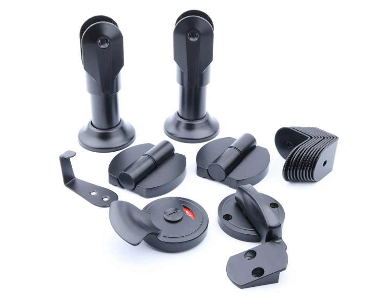 Restroom Partition Hardware Supplier | Black Heavy-Duty Rustproof Toilet Stall Lock for Hotel School Hospital