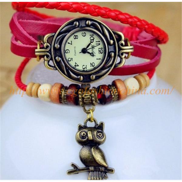 Owl Bird Pendant Watch Vintage Bracelet Watch Genuine Leather Watch Strap Quartz Watches