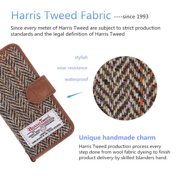 Brown Iphone 6 6s Wallet Case Harris Tweed Premium Fabrics 4.7 Inch