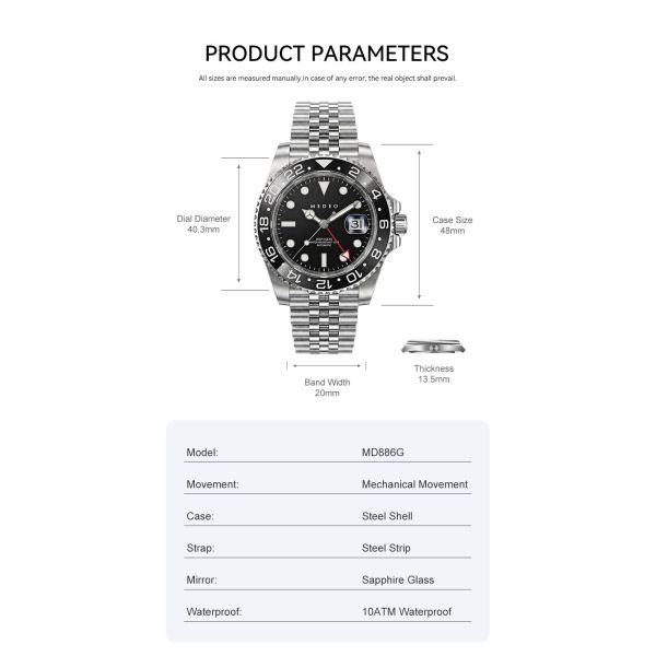 Vanguard Meridian GMT: 40mm Luxury Mechanical Steel Watch