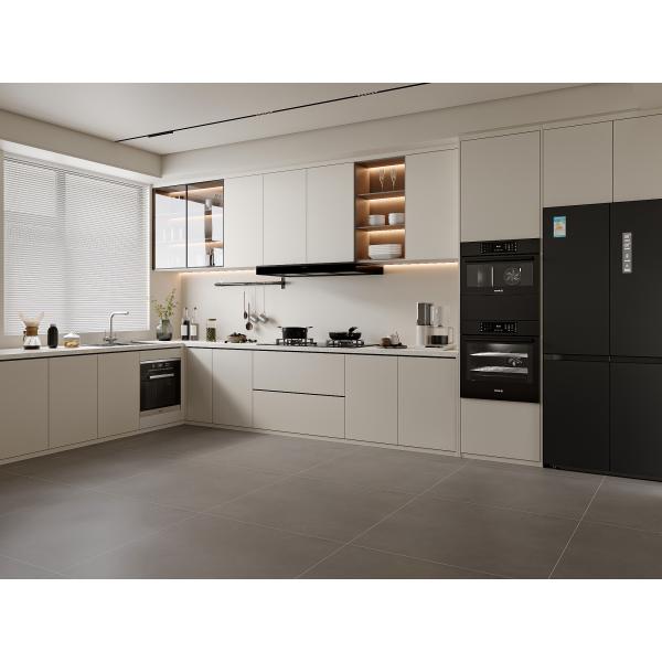 Minimalist Oak Wood Panel Kitchen Cabinet Set Water Resistant Eco-Friendly