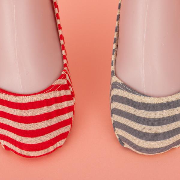 Grey / Red Stripes Non Slip Invisible Socks No Show Liner Socks With Good Elasticity