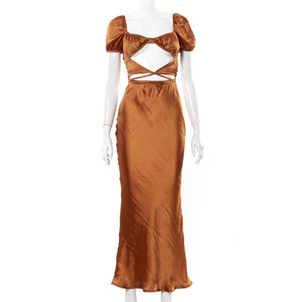Short Sleeve Strappy Womens Party Maxi Dresses High Waist