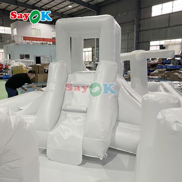 Customized Fashionable Mini White Splash Pad Water Park Inflatable Obstacle Course Playground Castle Slide Combo