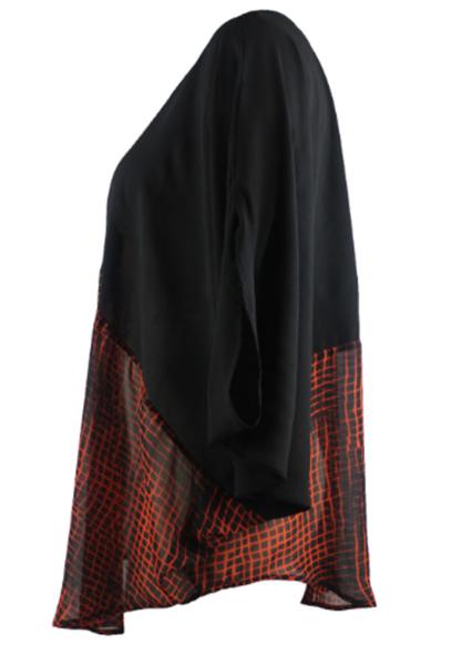 Abstract Printed Chiffon Fashion Ladies Blouse Round Neck Casual Plus Size Style