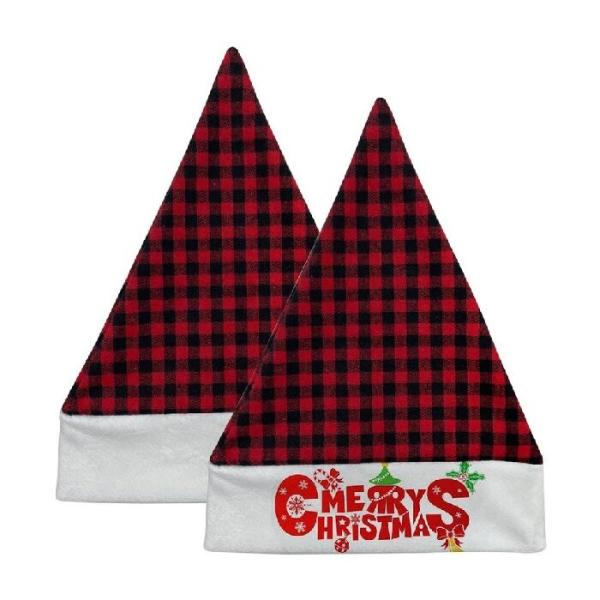 Xmas Sublimation Blank Hats Christmas Festival Party Decoration Short Plush Buffalo Plaid Sublimation Santa Hat