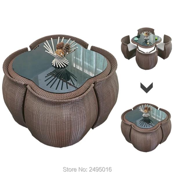 Space Saving Outdoor Garden Chair and Table Rattan Furniture Bistro Cafe Set for Garden