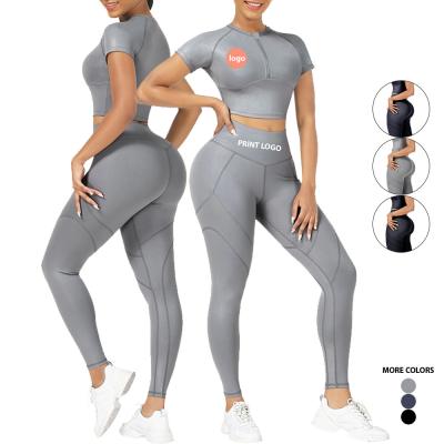 Conjunto de roupas ativas para mulheres HEXIN 2021 Conjunto de yoga seco rápido em preto / azul / laranja / verde sexy