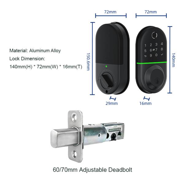 Waterproof Tuya WiFi Fingerprint Smart Door Lock with Grade C Lock Cylinder and 200 Fingerprint Capacity