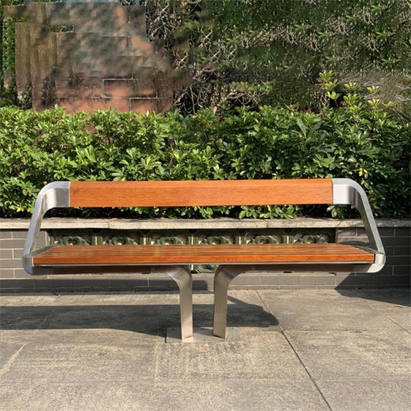 One Leg Outdoor Metal Bench Wood Surface Steel Bench 4 Seater
