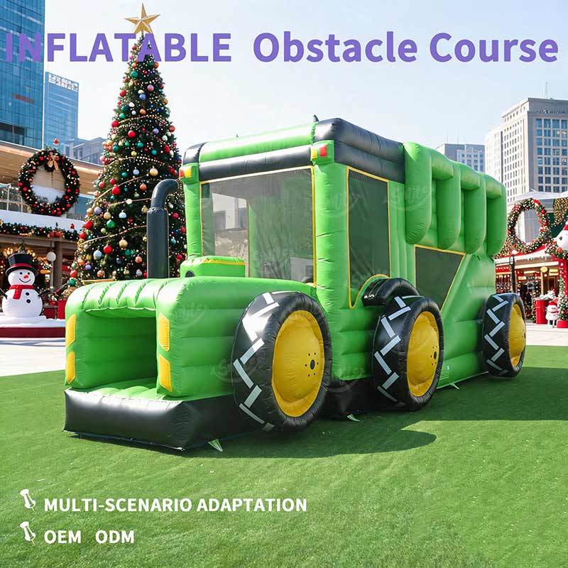 Commercial Grade Inflatable Tractor Obstacle Course Farm Theme Inflatable Challenge for Party Rental Kids Fun