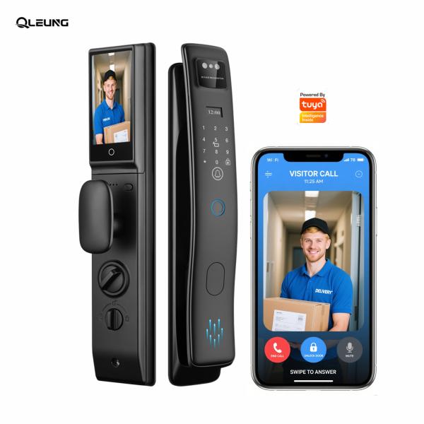 Qleung S958Max télécommande vidéo appelant avec 3D Face Palm Identification d'empreintes digitales Code de carte clé Déverrouiller Tuya Smart Home Door Lock