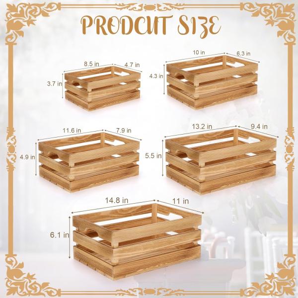 5 Pcs Decorative Nesting Wooden Crates for Storage and Display Pastoral Wind Concept