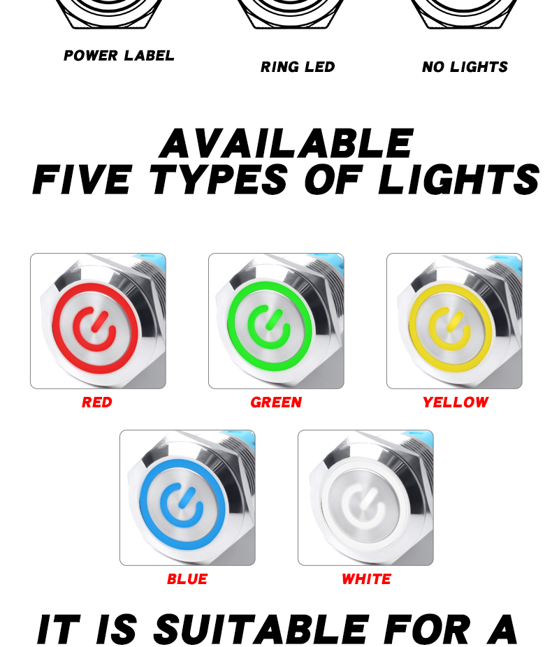 Metal Button Switch IP65 Electronic 12mm Waterproof 3v 6v 12v 24v 220v 1NO Welding Pin Reset Switch