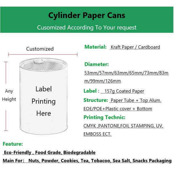 Cardboard Paper Composite Cans Recyclable Tube Box For Food