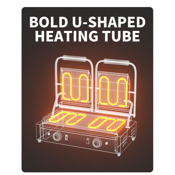 565x370x190мм Электрический контактный гриль Горячая грильная тарелка с двойной грилью