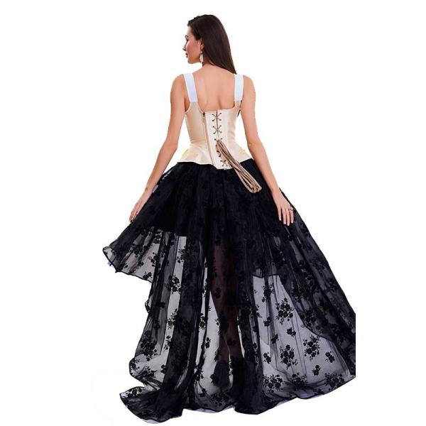 Vintage impresso flor mais pechugón e veste amarela do espartilho para mulheres