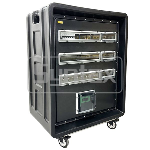 Syntax MD5 IP67 Waterproof 500A Three Phase HDPE Portable Power Distribution Box on Wheels with Powerlocks 500A for FIFA Sporting Events In Qatar