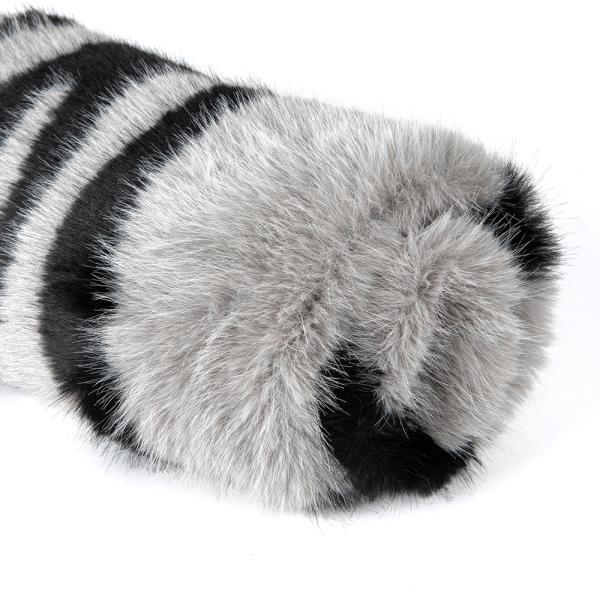 Женские жилеты длинные из фальшивой меховой ткани с полосовой печатью и плюшем в тканевой шерсти