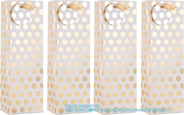 Champagne Wine Gift Bag Bulk With Tags, Polka Dots Single Bottle Holiday Gift Wrapping Wine Bags, New Year Birthday