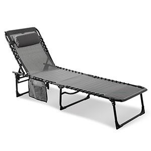 Folding Outdoor Chaise Lounge Chair, 5-Position Adjustable Beach, Sunbathing, Patio, Pool, Lawn, Lay Flat Portable