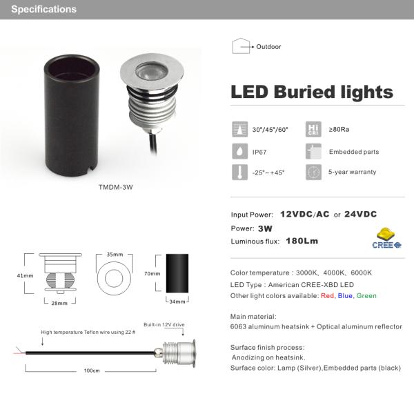3W Mini LED Buried Light CREE XBD IP67 Recessed swimming pool LED underground lamps