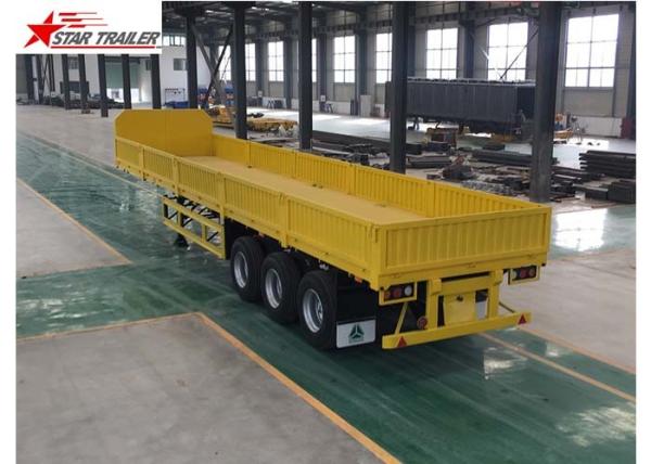 3 Axles Drop Side Front Load Trailer High Duty Steel Structure 60T Payload