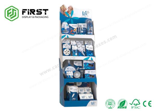 Custom Supermarket Cardboard Floor Display Stand Foldable POP Carton Display Stand