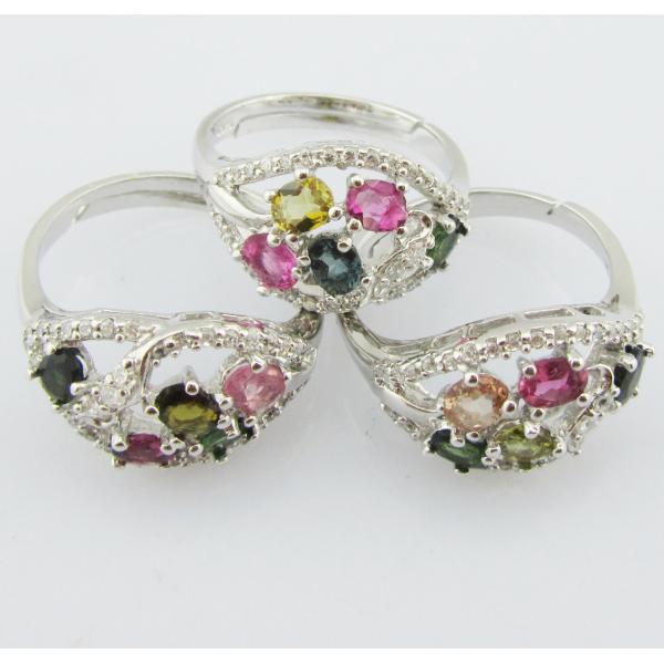Elegant Tourmaline Silver Gemstone Rings With Rhodium Plating