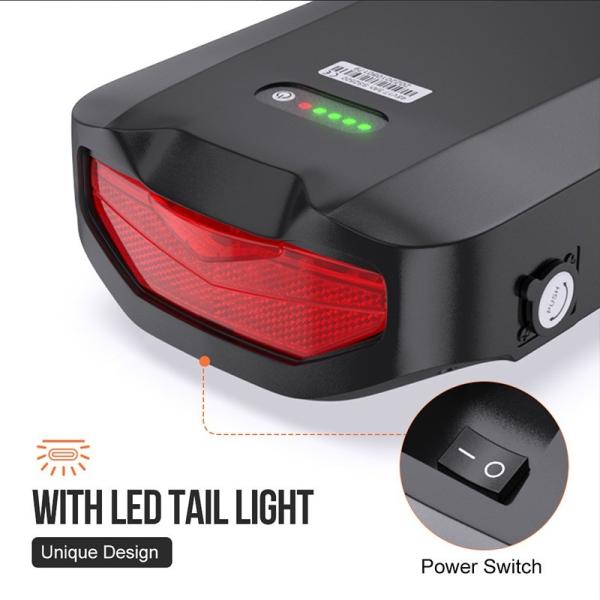 10S4P 36V/48V Lithium Electric Bike Battery Black Rear Hanger Tail Series 10.4AH