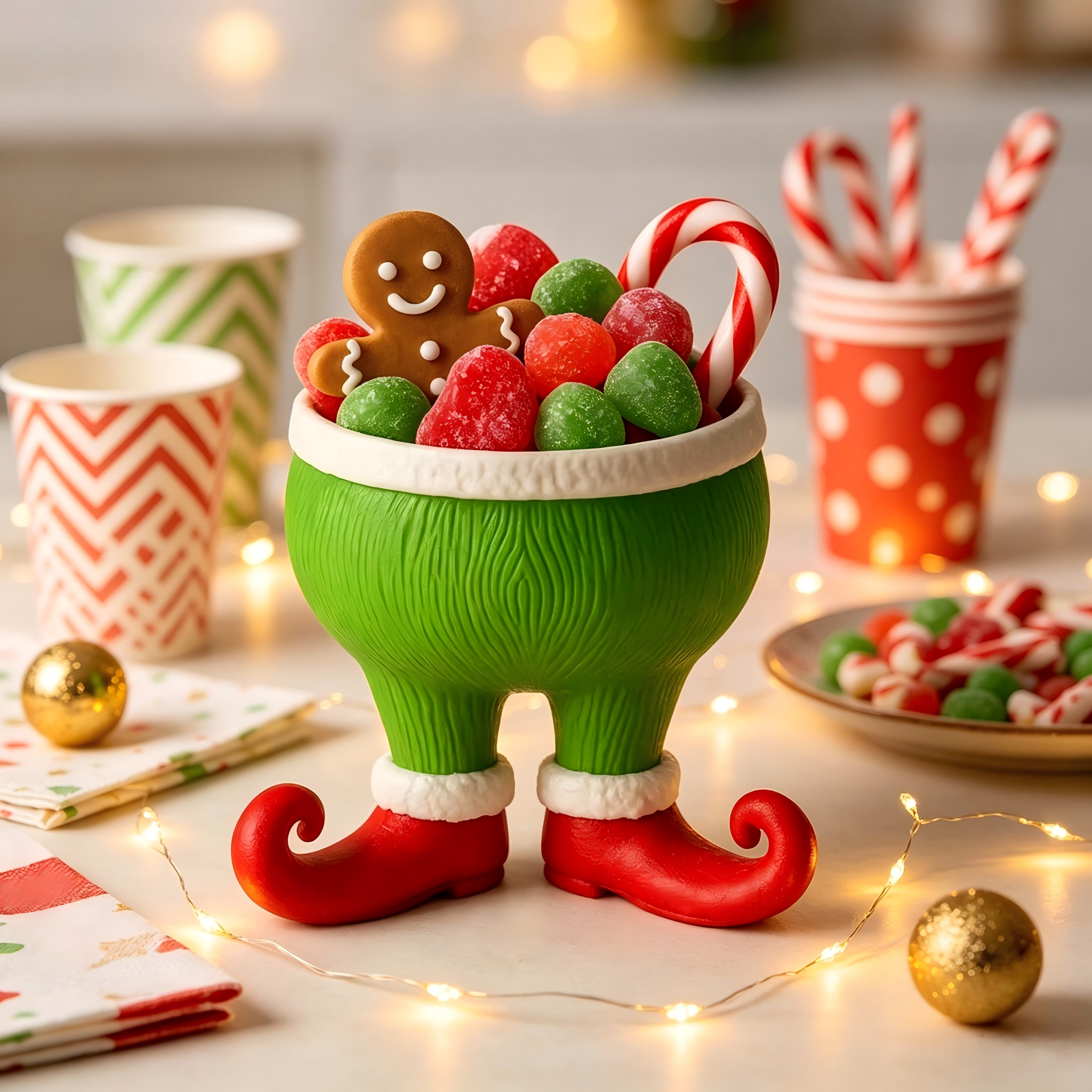 Holiday Decoration 3D Printed Custom Whimsical Elf Leg Candy Bowl