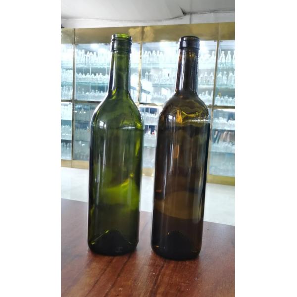 Пустая 750 мл оливково-зеленая круглая стеклянная бутылка с вином с пробкой