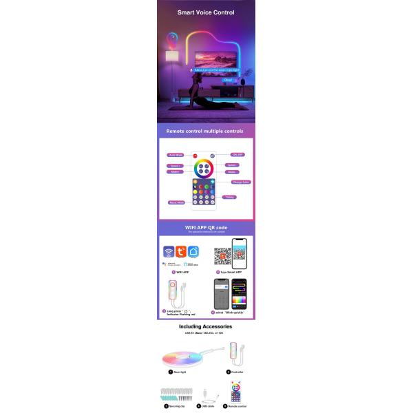 2000lm RGB Neon Light Strip 1m 2m 3m 5m Tuya WiFi App Control IP67 5V Input for Music Sync Games