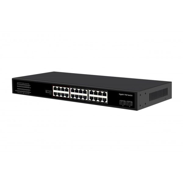24 Port Gigabit PoE Switch 1U Type Unmanaged 1G Ethernet 300W Budget Fanless