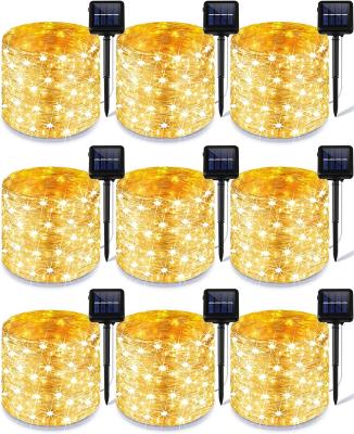 Warm White Waterproof Solar Copper Wire String Lights With 8 Lighting Modes For Yard Decoration